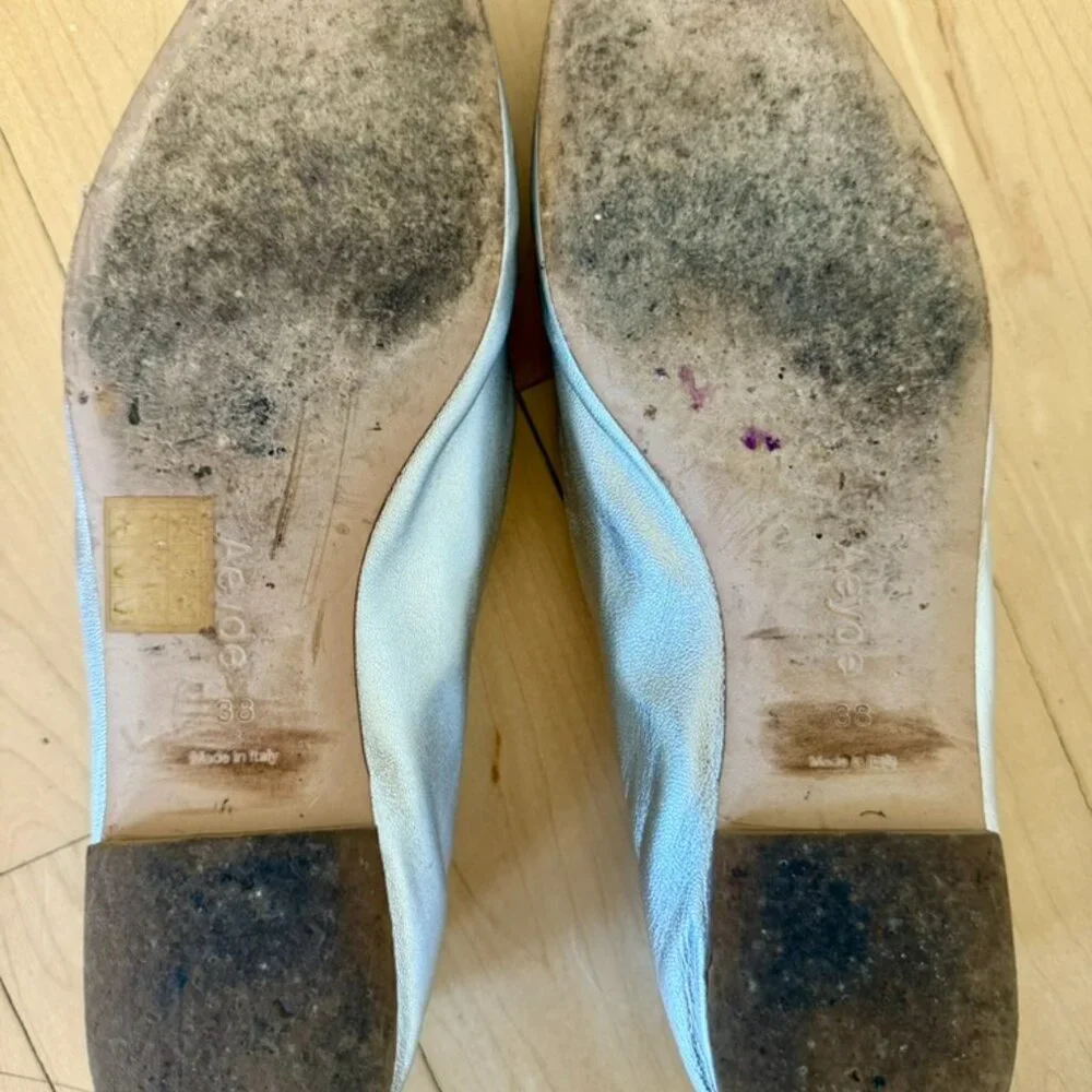 Aeyde Metallic Silver Mary Jane Flats